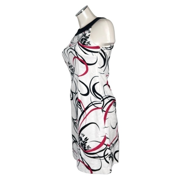 NWT ANN TAYLOR White Red Black Abstract Floral Sleeveless Halter Dress Size 2 - Picture 4 of 16